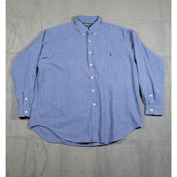 Ralph Lauren Blake Button Down Shirt Mens XL Blue Gingham Long Sleeve Pocket - Picture 1 of 11